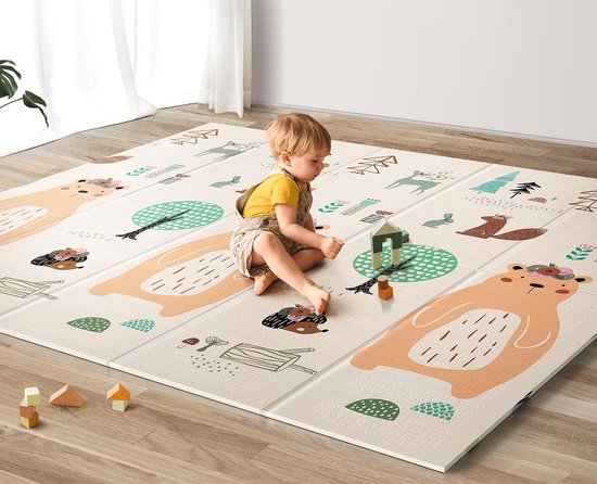 Opvouwbare babyspeelmat, extra groot, 200 x 180 x 1 cm, kruipmat voor vloer, speelmat, antislip, dubbelzijdige speelmat, waterdichte activiteit voor peuters, speelmatschuim met reistas van LIONELO