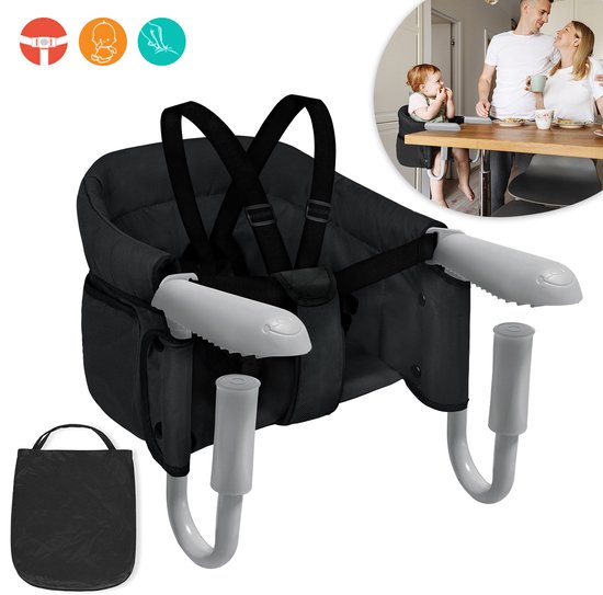 Opvouwbare babytafelstoel, babystoel, hoge stoel, zitverhoging, boosterstoel, eetkamerstoel om op te hangen, met anti-slip klemmen voor dikke tafelbladen, voor thuis en onderweg, met draagtas, van Merkloos