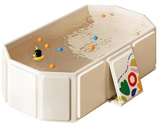 Opvouwbare Badkuip voor Kinderen - Draagbare Badkuip - Voor Baby’s & Peuters 0–8 Jaar - Met Afvoerplug - Ruimtebesparend (Beige) van Merkloos