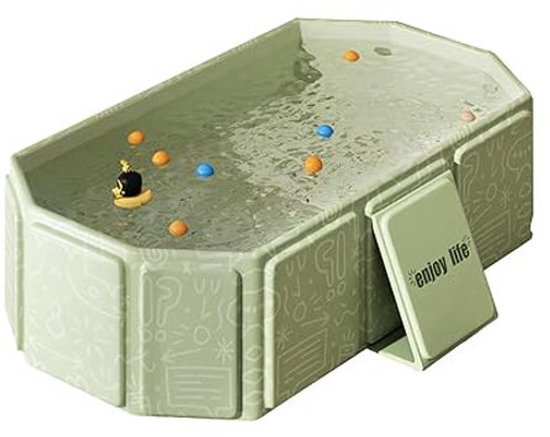 Opvouwbare Badkuip voor Kinderen – Draagbare Badkuip – Voor Baby’s & Peuters 0–8 Jaar – Met Afvoerplug – Ruimtebesparend (Groen) van Merkloos