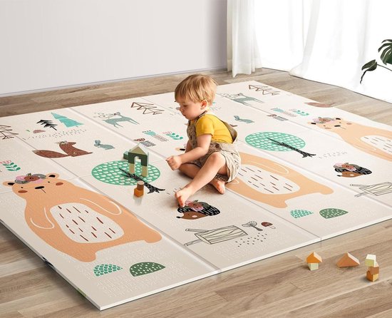 Opvouwbare extra grote 200 x 180 x 1 cm kruipmat voor vloer - antislip en waterdicht - activiteit voor peuters - speelmatschuim met reistas van Dreecy