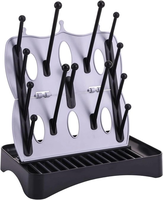 Opvouwbare Flessendroger - Baby Fles Organizer - Baby Spullen Drogen - 16 Haken Ontwerp - Opvouwbaar 4cm - Zwart