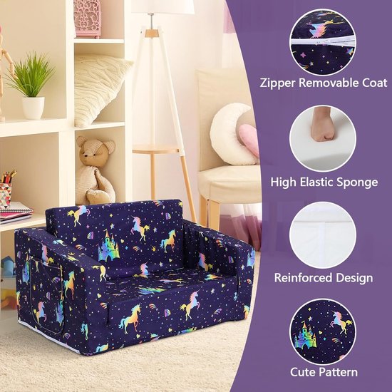 Opvouwbare kinderbank met rugleuning 2 in 1, stabiele kinderstoel met stoffen tas, zachte lichtgewicht opklapbare kinderstoel voor slaapkamer, woonkamer, speelkamer van HollyHOME