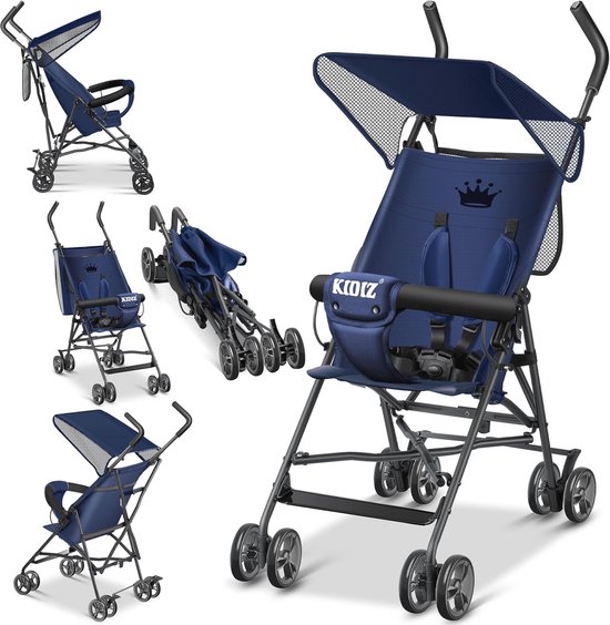 Opvouwbare Kinderbuggy met 360° Draaibare Wielen en Zon- en Regenkap van Merkloos