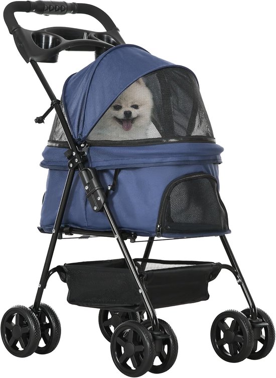Opvouwbare kinderwagen voor honden en katten met opbergmand en bekerhouder - Waterdicht en comfortabel van Merkloos