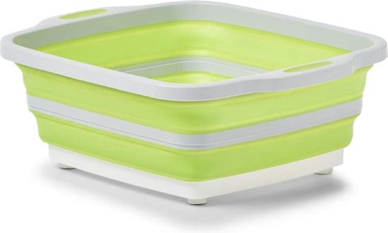 Opvouwbare kom kunststof lichtgrijs/groen - 2-in-1, ca. 40 x 318 x 33/143 cm - snijplank - camping - opbergmand - multifunctioneel van Easymaxx