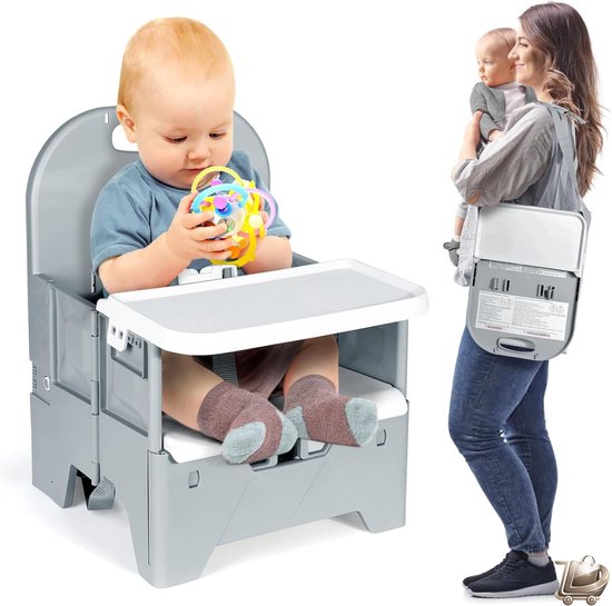 Opvouwbare Peuter Stoel - Baby Booster Seat - Eettafel Hulp - ABS Materiaal - Stevige Constructie - Licht en Draagbaar - Voor Baby's Tot 36 Maanden / 15 kg - Grijs van Merkloos
