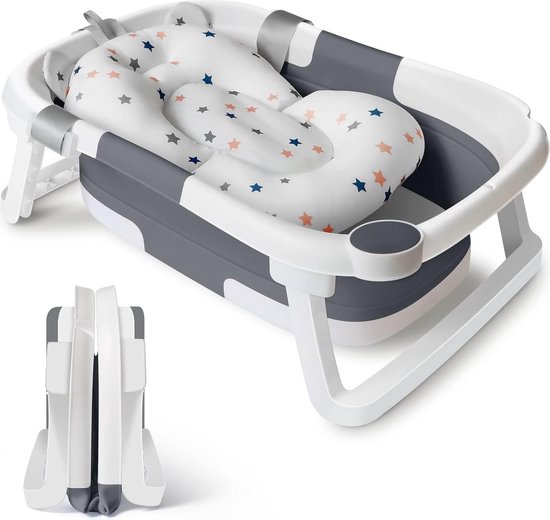 Opvouwbare peuterbadkuip met steunkussen - antislip draagbaar reisbad voor baby's - grijs van Hukka.