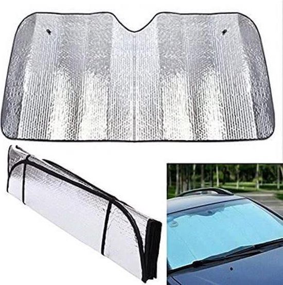 Opvouwbare Reflecterende Zonwering voor Auto Raam - Inclusief Zuignappen - 60 x 130 cm | Houdt Warmte Tegen en Beschermt Interieur Tegen UV Straling | In de Winter Geschikt Tegen Bevriezing Voorruit | Opvouwbaar Reflecterend Zonnescherm | Met van Merkloos