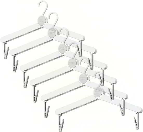 Opvouwbare Reiskledinghangers – Compacte Kapstok met 360° Klemmen, voor Hotel, Cruise & Camping, Wit (23.3x4.6x1.7cm), Draagt 2 kg