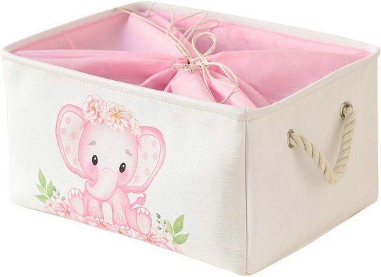 Opvouwbare Speelgoedmand Roze Olifant - Kinderkamer Opbergmand met Trekkoord