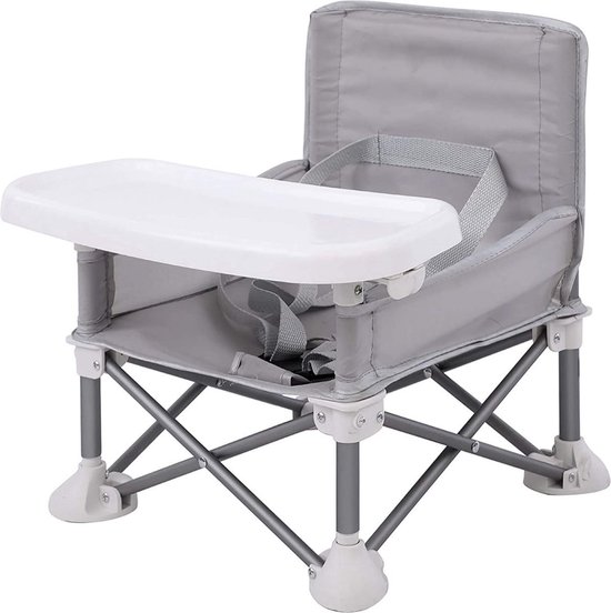 Opvouwbare Stoelverhoger Baby Grijs – Inklapbaar Kinderzitje voor Eetkamerstoel & Onderweg – Travel Booster Seat met Afneembaar Dienblad & Draagtas – 6 Maanden tot 3 Jaar van Merkloos