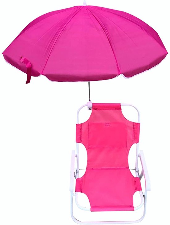 Opvouwbare Strandstoel - Kinderstoel Ligstoel - Buiten Zonnebaden - Met Afneembare Parasol - 37x30x47 cm - Rood
