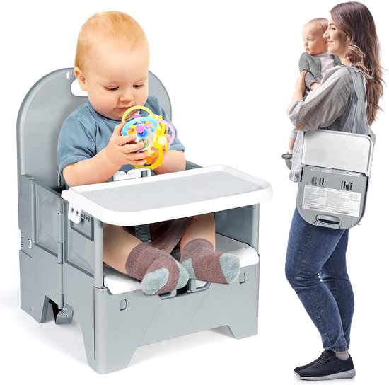 Opvouwbare Verhogingsstoel met Verwijderbaar Eetblad - ABS Materiaal - Stabiele Constructie - Reis Kinderstoel voor Baby's - Campingstoel voor Kinderen van 6 Maanden tot 3 Jaar van Merkloos