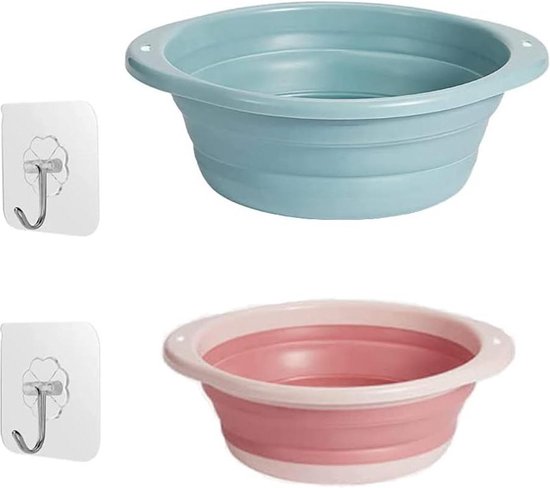 Opvouwbare wasbak 2 stuks voor camping en outdoor activiteiten - Blauw en roze van Gehar.