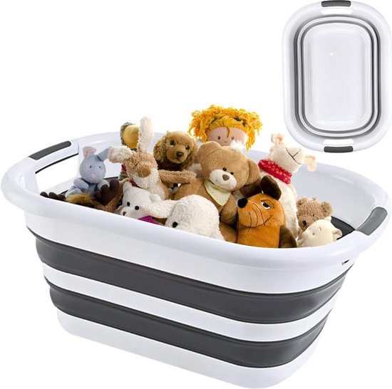 Opvouwbare wasmand 26 liter - Draagbare opbergdoos - Ruimtebesparend - Uitklapbare liniaal - 23 x 38 x 53 cm - Thuis en camping - Zwart/wit van Merkloos