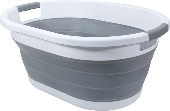 Opvouwbare wasmand 36 liter grijs-wit met handgrepen - ruimtebesparende Pop Up waskuip van Sunware
