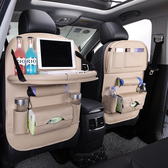 Organisator voor de rugleuning van de autostoel, hangende opbergtas voor de achterbank van de auto, opvouwbare lade met meerdere zakken Beige van DoveShop