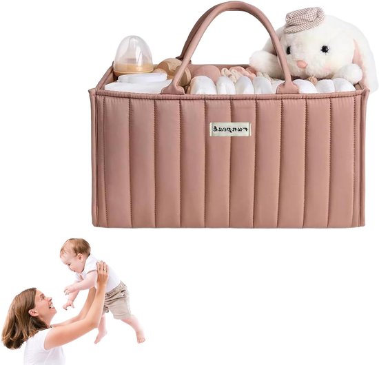 Organiser voor Luiers en Babyspullen met Verwijderbare Compartimenten, Ideaal voor Thuis en Op Reis (Roze)