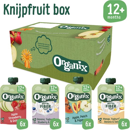Organix Knijpfruit box 12+ Maanden - Babyvoeding - 2 smaken - 24 x 100g - 100% Biologisch van Merkloos