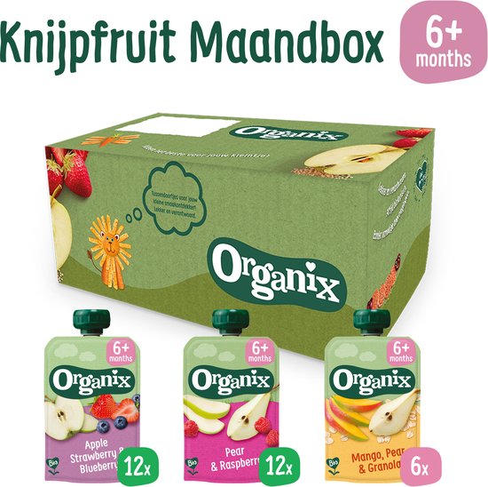 Organix Knijpfruit Maandbox 6+ Maanden - 30 stuks - 100% Biologische babyvoeding - Knijpzakjes van Organix