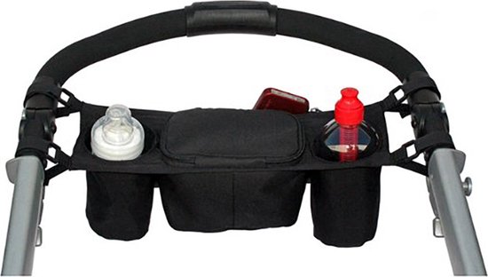 Organizer kinderwagen - Bekerhouder - Flessenhouder - Luiertas kinderwagen- Buggy organizer - Fleshouder - Zwart van Maya Deluxe