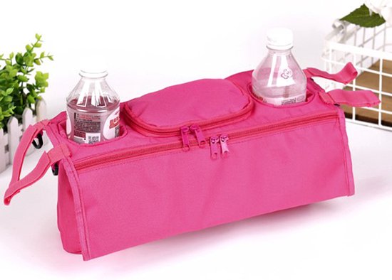 Organizer kinderwagen - Bekerhouder - Flessenhouder - Luiertas kinderwagen - Universeel - Buggy organizer - Fleshouder - Donker Roze van PrimiPassi