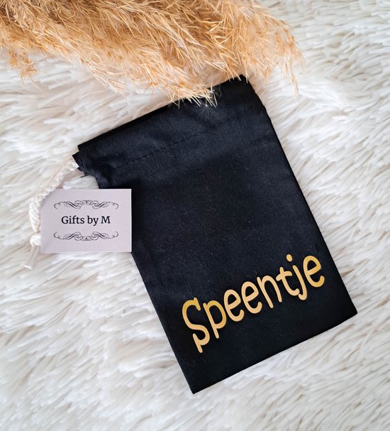 Organizer | Speentje | Gifts by M | Speenzakje | Luiertas | Opbergzakje | Hygiënisch | Baby | Trekkoord | Katoen | Zwart | Goud | Kraamcadeau van Gifts by M