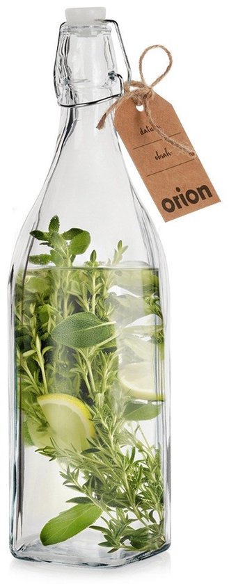 Orion - Retro Glazen Fles - 1L - Kwadratisch - Clip Sluiting