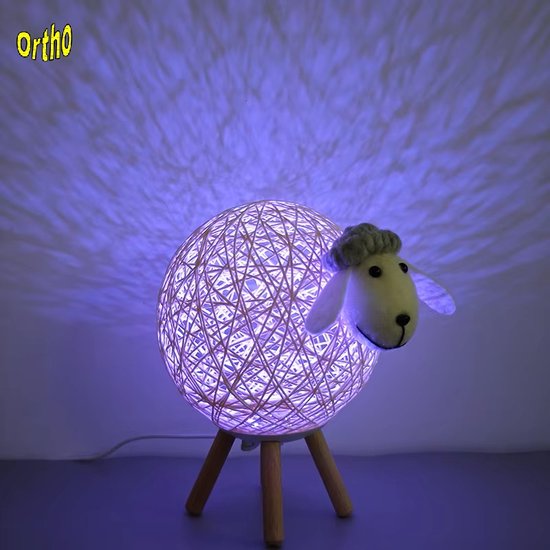 Ortho® - Nachtlamp Schaap Middel - Tafellamp - Nachtlampje - Afstandsbediening - RGB Kleuren - Dimbaar - Kinderkamer - Handgeweven - Middel RGB van Ortho