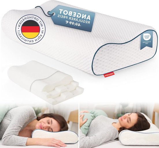 Orthopedisch Neksteunkussen van Traagschuim - Ergonomisch Hoofdkussen - Nekpijnverlichting - Hoogteaanpassing - Anti-snurkkussen - Zijslapers en Rugslapers - Comfortabel Kussen neck pillow van Ortho