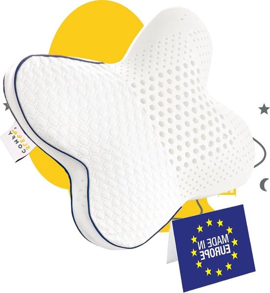 Orthopedisch traagschuim kussen - voor zijslapers - Premium vlinderkussen tegen nekpijn - Oeko-Tex gecertificeerd - gezondheidskussen - slaapapneukussen - migraine kussen van Ortho