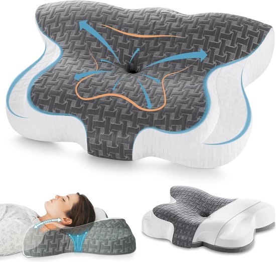 Orthopedisch traagschuim nekkussen voor zij- rug- en buikslapers verstelbaar en ergonomisch (donkergrijs) van Ortho