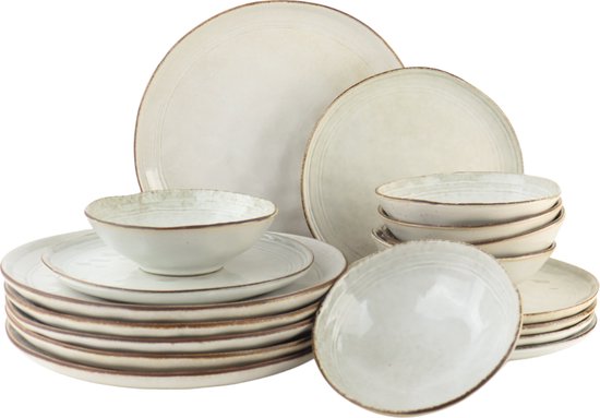 OTIX Serviesset - Beige - 6 Persoons - 18-delig - Bordenset - Keramiek - Vaatwasser bestendig - LILY