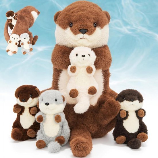 Otter Knuffel - Pluche Dier - Knuffelen en Spelen - Met Baby's - 38 cm - Otter