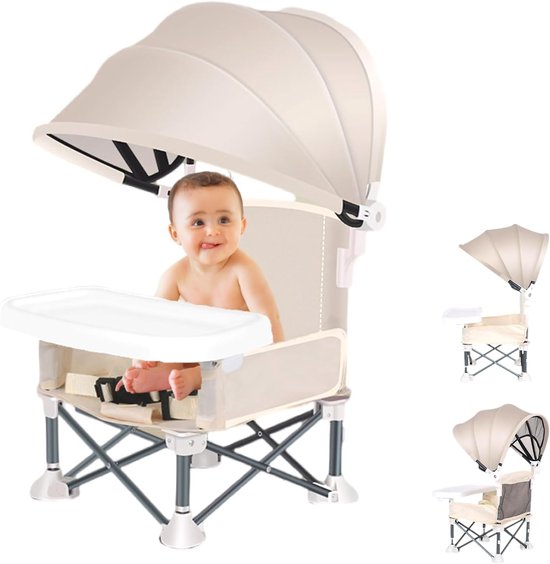 OUTARO-Opvouwbare babyverhoger met zonnescherm - Draagbaar en draagbaar - Binnen en buiten - Kinderstoel voor peuters - Voeding en camping-Beige