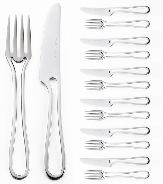 Outline Bestek 12 delige gebak set glimmend, taartvorkje en mesje van Amefa