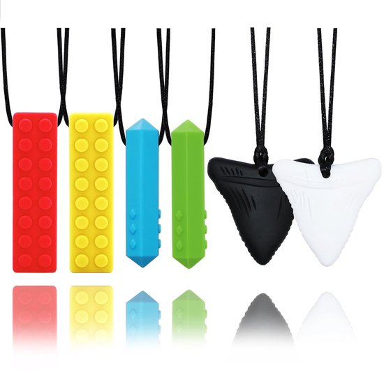 OUYLAF kouwketting voor kinderen - Bijtketting Kauwketting - bijtketting meisjes - bijtketting jongen - kauwsieraad - bijtketting autisme - 6 -delige - voor jongens en meisjes met autisme, ADHD, sensorische verwerkingsstoornis (SPD) van Merkloos