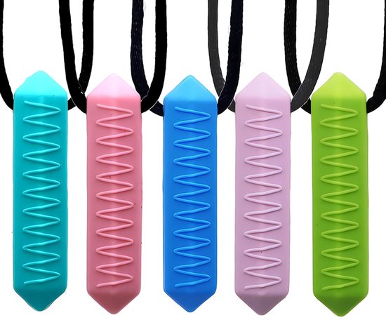 OUYLAF kouwketting voor kinderen - Bijtketting Kauwketting - bijtketting meisjes - bijtketting jongen - kauwsieraad - bijtketting autisme - kinderbijtketting - 5-delige - voor kinderen met ADHD en autisme