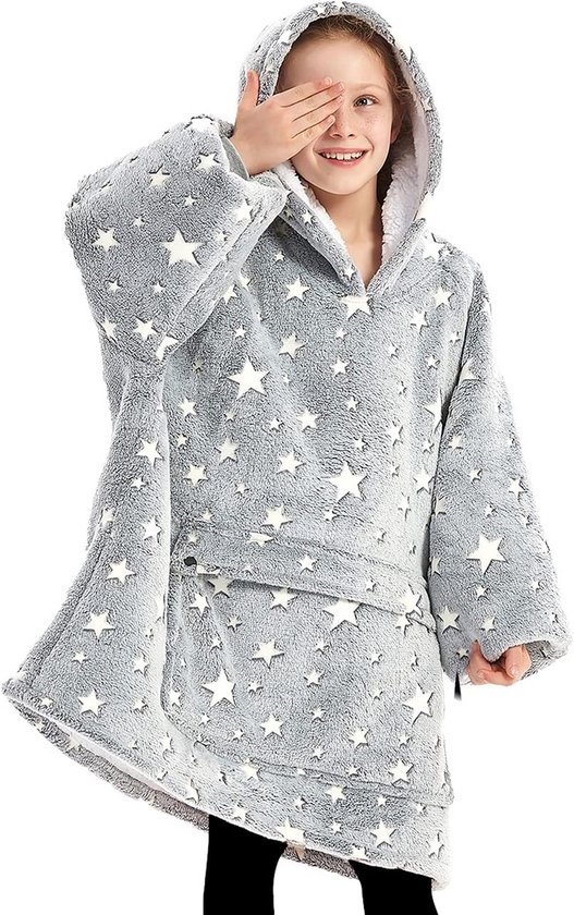 Oversized Hoodie Deken met Zakken voor Kinderen 6-10 Jaar - Superzacht Sherpa Fleece