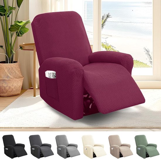 Overtrek voor relaxstoel met zakken en donkergrijze stretch split - All-inclusive hoes voor tv-fauteuil, wasbaar - Fauteuilbeschermer voor relaxstoel van Merkloos