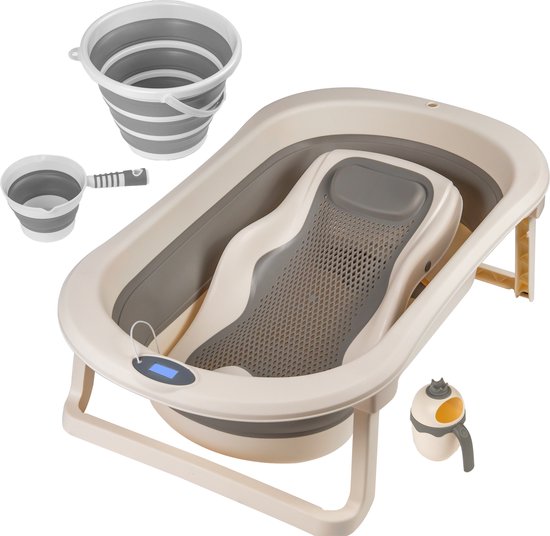 OVIRA - Babybadje - Peuterbadje - Opvouwbaar - Inc. baby bad set kussen - 79CM lang - Creme wit - Digitale thermometer babybad - 0 tot 3 jaar van OVIRA