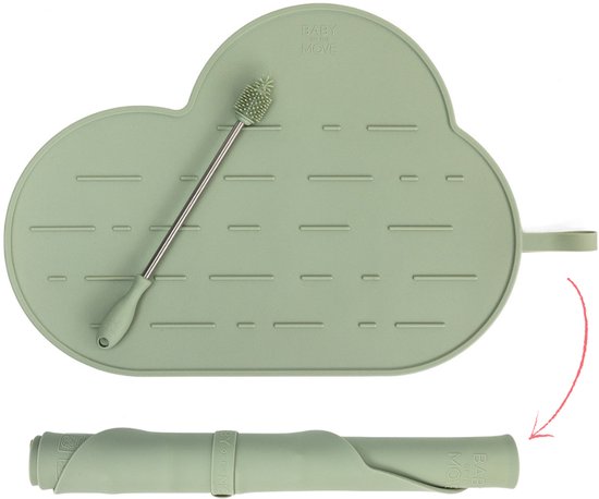 Owego - Yummy Clean Set - 2in1 druipmat & placemat met borstel - Oprolbaar & meeneembaar - Stofafstotend - Vaatwasbestendig - Aspen van Merkloos