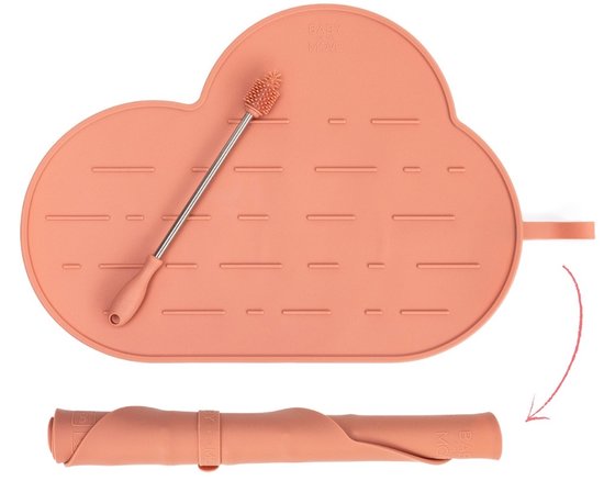 Owego - Yummy Clean Set - 2in1 druipmat & placemat met borstel - Oprolbaar - Meeneembaar - Stofafstotend - Vaatwasbestendig - Bloom van Merkloos