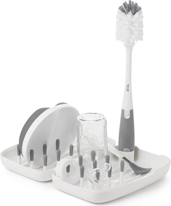 OXO tot Flessen droogrek baby & flessen borstel reis set - Flessenborstel baby - Flessenreiniger - Afdruiprek - Grey van OXO Tot