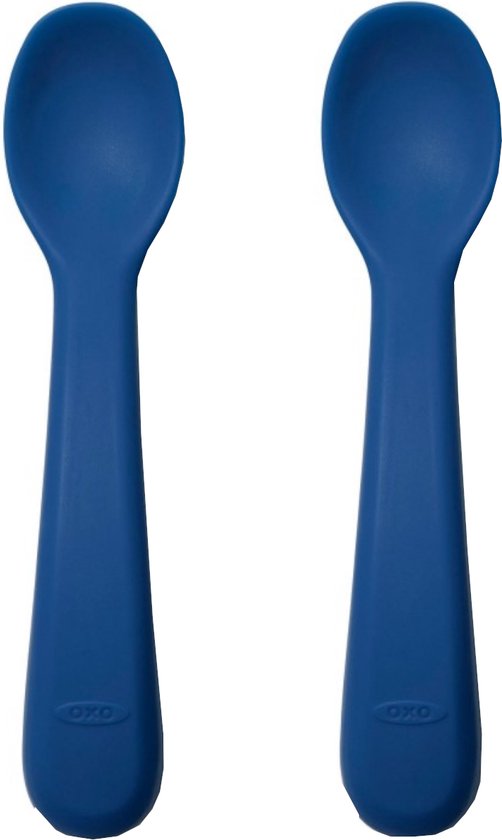 OXO tot Set silicone lepels - Babylepel- Babyservies -Kinderbestekset - Bestek baby -Navy van OXO