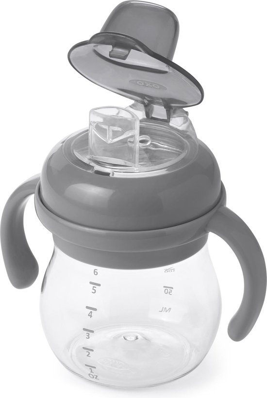 OXO Tot Transitions Drinkbeker - Tuitbeker baby - Antilekbeker - Drinkbeker Baby- Drinkbekers -150ml met handvat - Grey van OXO