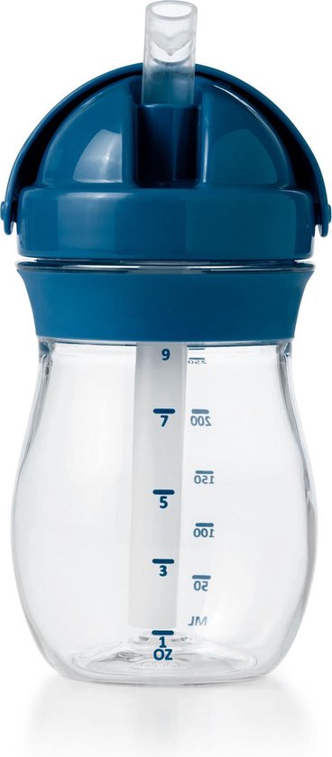 OXO Tot Transitions Rietjesbeker - Drinkbeker met rietje - Drinkbeker baby - Drinkbeker kinderen - Antilekbeker - 250 ml - Navy van OXO