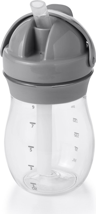 OXO Tot Transitions Rietjesbeker - Drinkbeker met rietje - Drinkbeker kinderen - Drinkbeker baby - Antilekbeker - 250 ml - Grey van OXO