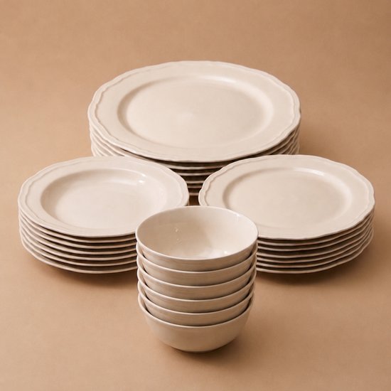 OZ Home Bavary Elyse Serviesset 24-delig - Porseleinen Bordenset - Beige/Crème - Voor 6 Personen - Compleet Servies